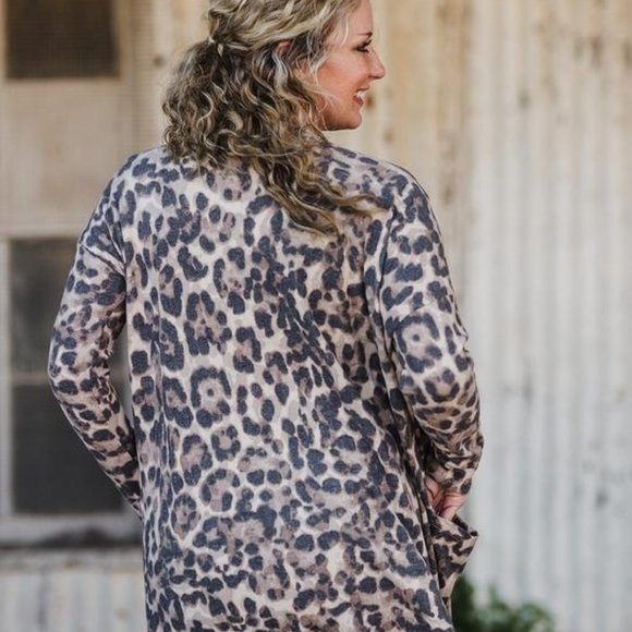 Leopard Print Duster Cardigan Long Sleeve Sweater Open Front Size Medium… - Picture 6 of 13
